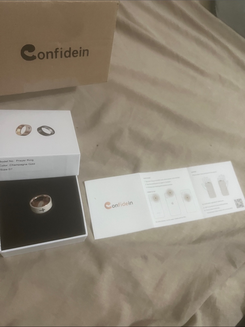 Confidein AI Prayer Ring NEW Champagne Gold White Size 7 NFC Christian
